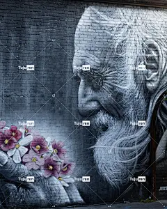 白头发和粉红色花朵的女人脸