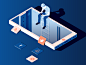 Fix the internet app mobile isometric website blue character vector illustration