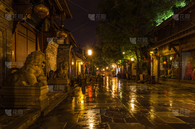 成都,夜晚,宽窄巷子,水平画幅,无人,户外,都市风景,城镇,著名景点,四川省