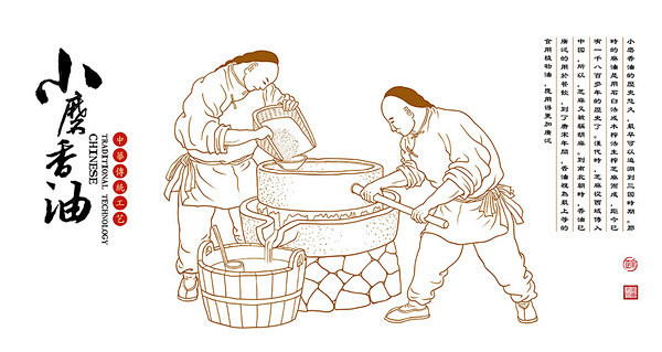小磨香油插画 芝麻油工艺图