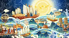 Series of Silk Road illustrations丝绸之路系列插画 : 【丝绸之路】丝绸之路，简称丝路，一般指陆上丝绸之路，广义上讲又分为陆上丝绸之路和海上丝绸之路。风格：中国风软件：SAI主+PS铺插画：@简爱手绘——————————————————————（本插画作品版权归属中创文旅所有，请勿擅自使用）
