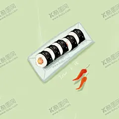 手绘寿司 【酷图网】手绘,寿司,辣椒,美食,日式,插画