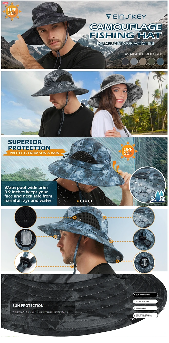 Awdenio Sun Hats For Women Men UPF 50+ Fishing Hats Waterproof Wide Brim Boonie Bucket Hat For Safari Beach Hiking Garden