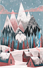 I really like the flat graphic elements here - we could use inspiration and borrow the mountains, trees and hills. Maybe add rain clouds