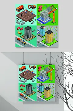四宫格大厦建设设计元素-众图网