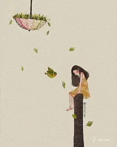 #插画# 国内插画师@ottokim 的治愈系插画，以温柔的笔触，画出了一个女生的快乐与迷惘  原文：O网页链接（分享自@手工客 官方应用下载：O网页链接） ​​​​