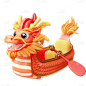 端午节通用龙舟3D卡通龙舟元素素材