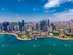 航拍青岛海岸线建筑景观天际线