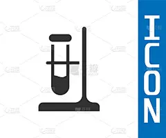 灰色玻璃试管烧瓶上的图标隔离在白色背景上。实验室设备。向量