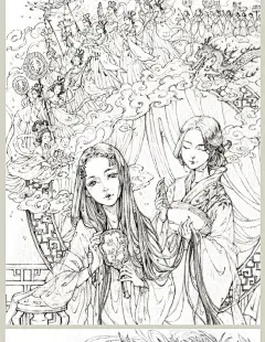 【赠海报+涂色本】正版 间花寻影+扫花寻径 古戈力画集全套2册 手绘线稿填色本半面妆插画唯美古风女人物线描集临摹绘本动漫画册书-tmall.com天猫