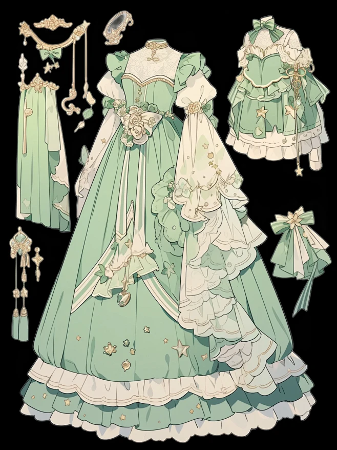 洛丽塔｜oc服设礼服手帐插画素材｜十三弹-花瓣网