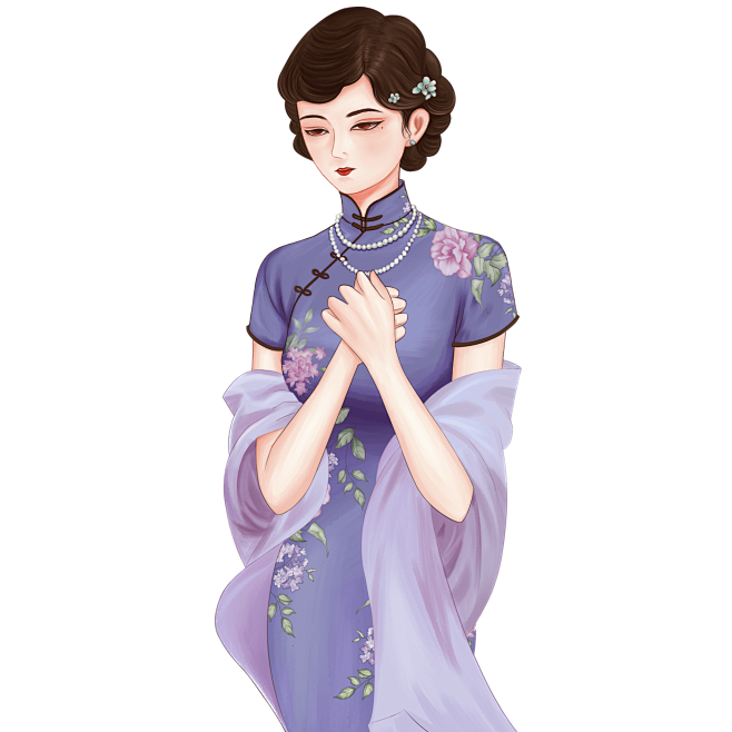 花瓣素材_民国风人物插画素材-旗袍_33...