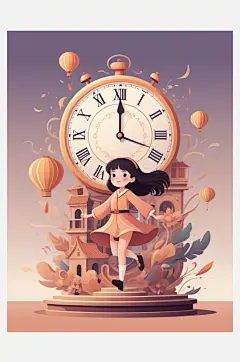 数字艺术插画版画海边女孩线条画扁平风装饰-众图网