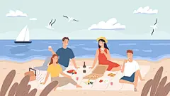 沙滩旅游卡通漫画设计素材