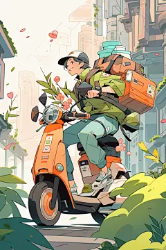 创意外卖员人物图片插画图