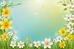 绿树花丛春景花草创意春天插画背景图
