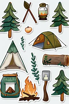 AI数字艺术户外露营插画贴纸元素-众图网