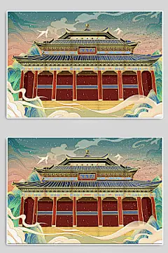 手绘广州中山纪念堂城市地标插画