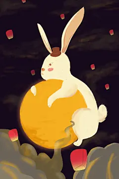 唯美可爱玉兔中秋赏花灯中秋插画