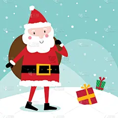 可爱的,绘画插图,礼物,圣诞老人,大口袋,矢量,性格,贺卡,唔唔唔,雪