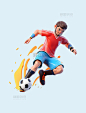 亚运会3D人物竞技比赛红衣棕发男子踢足球元素图片_潮国创意
