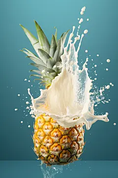 AI数字艺术菠萝果汁酸奶液体飞溅模型