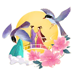 【米图网-52mitu.com】七夕 情人节 喜鹊 牛郎 织女 插画 手绘七夕情人节元素