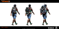The Division 2 - Division Agent Backpack Concept Art Exploration , Torben Lindström : These are some very early exploration concept art pieces I did for the agent player character in the Division 2. We wanted to explore backpacks that felt very make-shift