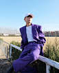 G-WHEN17秋 原创设计 紫色垫肩收腰立裁宽松西装外套 男女同款-淘宝网