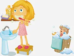自己刷牙的女孩免抠素材_新图网 https://ixintu.com 洗刷刷 爱干净 牙刷 矢量素材 自己刷牙