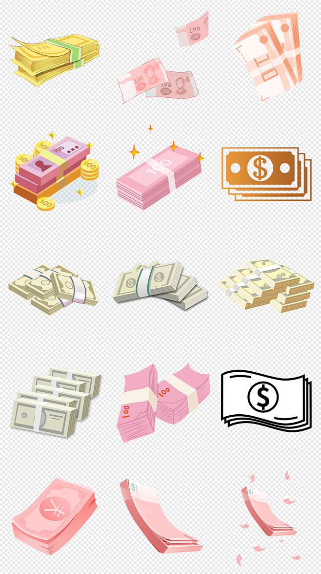 卡通钞票红色钱币纸币金钱PNG免抠素材