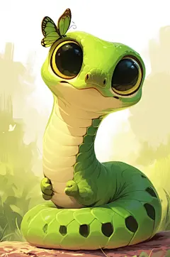 AI数字艺术蛇年可爱小青蛇插画