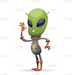 有趣的绿色外星人挥舞着右手