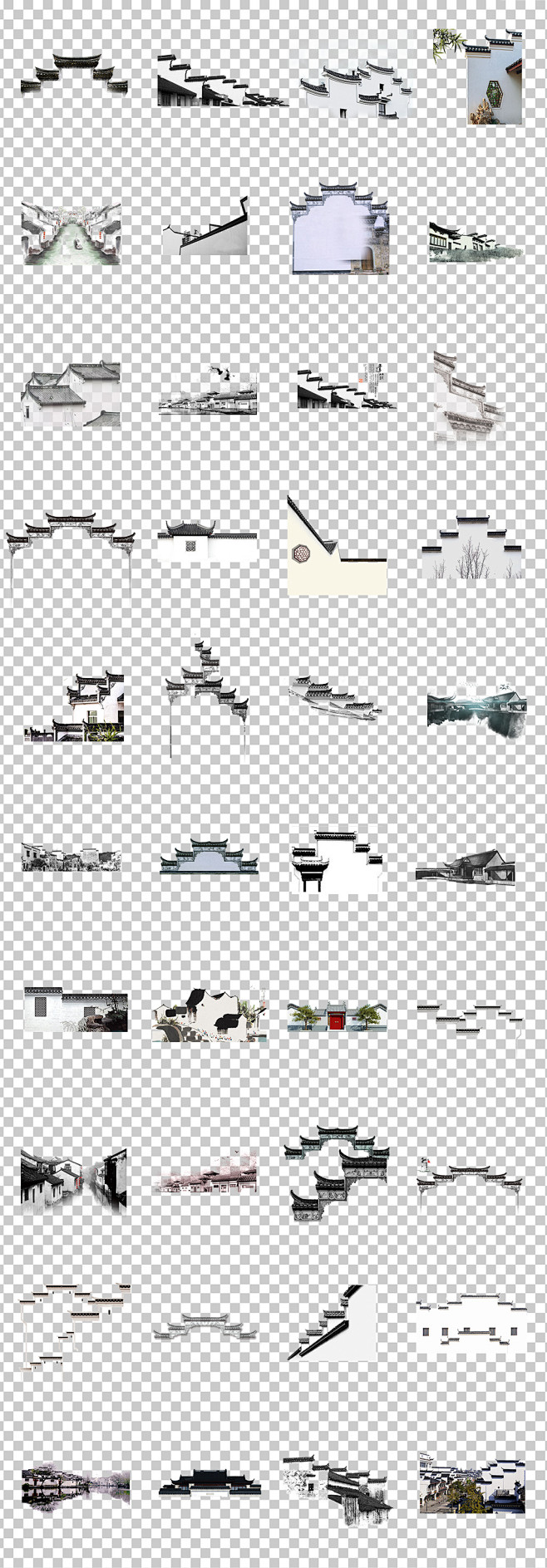 01386古典建筑中国传统古老灰色徽派建筑元素装饰图案素材免抠