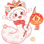 蛇年春节可爱Q版拟人蛇描边插画组合元素