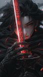 弈信ai图图：ai绘画（古风）（仙魔）咒语分享:  a red female character with a long sword, in the style of christopher balaskas, dark symbolism, intricate costumes, michael page, 32k uhd, aykut aydogdu, mysterious elegance   HDR，unreal engine，intricated details，3D rendering，hig