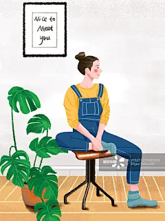 起居室,女孩,插画,毛衣,一个人正版图片素材
