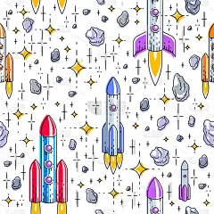 无缝的太空背景与火箭，星星和小行星，宇宙奇妙和惊人的纺织织物的孩子，无尽的瓷砖图案，矢量插图卡通图案