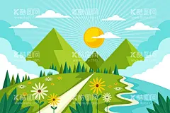矢量春天背景   - 源文件下载【酷图网】矢量春天背景,春天风景壁纸,春天壁纸,绿色背景,大自然,清新,景色,自然季节,春季,四季,插图,卡通,风景地形,