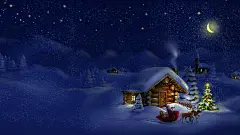 晚上,冬季,雪,漫天飞雪,小房子,灯光,圣诞图片,圣诞风景桌面壁纸