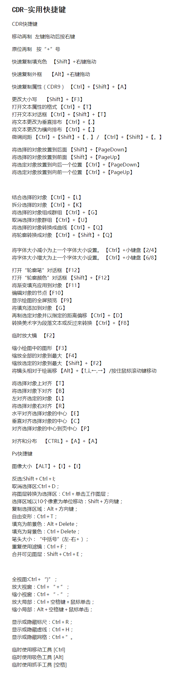 cdr-ps-实用快捷键