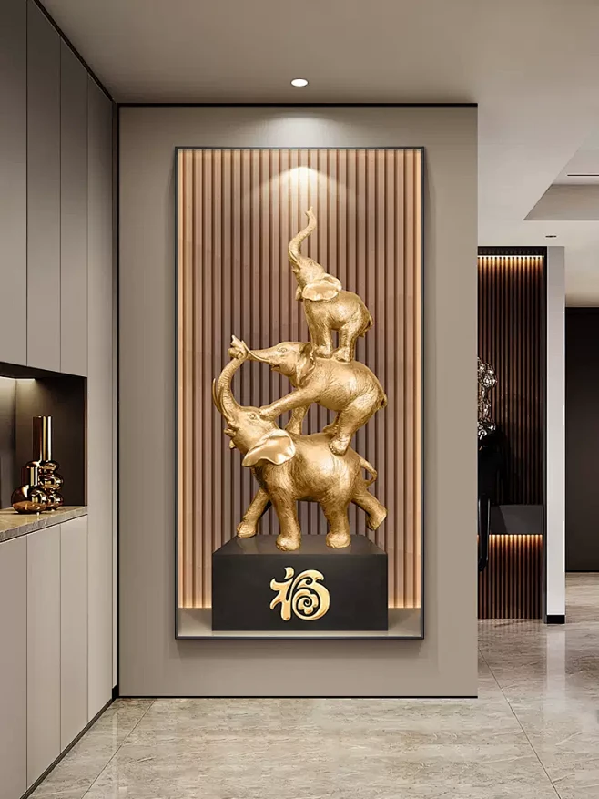 吉祥玄关画装饰画现代轻奢入户正对门壁画高...