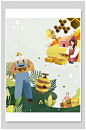 蜂蜜蜜蜂蜂农手绘插画海报-众图网