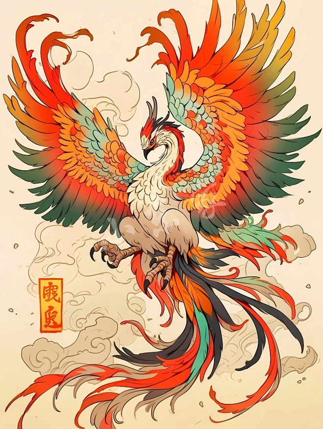 【AI神话】凤引九雏·二雏彩凤图片_AI怪 兽 物图片素材-花瓣网