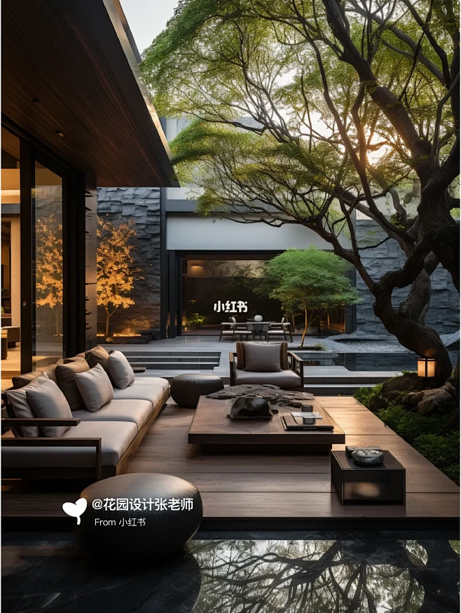 花园设计灵感|现代水景花园茶室
