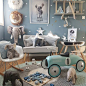 Lovely boys room - boys bedroom ideas and inspiration - blues, lovely prints , animal theme, star cushions