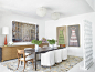 Eclectic White Dining Room with Shag Rug - Luxe Interiors + Design