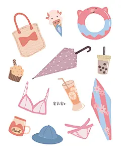 夏日插画贴纸