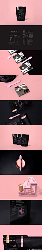 包装设计灵感 创意冰淇淋品牌设计 冰淇淋包装设计 粉色木勺子 大气黑色包装袋 冰淇淋包装袋 卡片图  #色彩# #包装# #排版# #Logo# #网页# #字体#