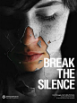 the poster for break the silence shows a woman's face with broken glass on it